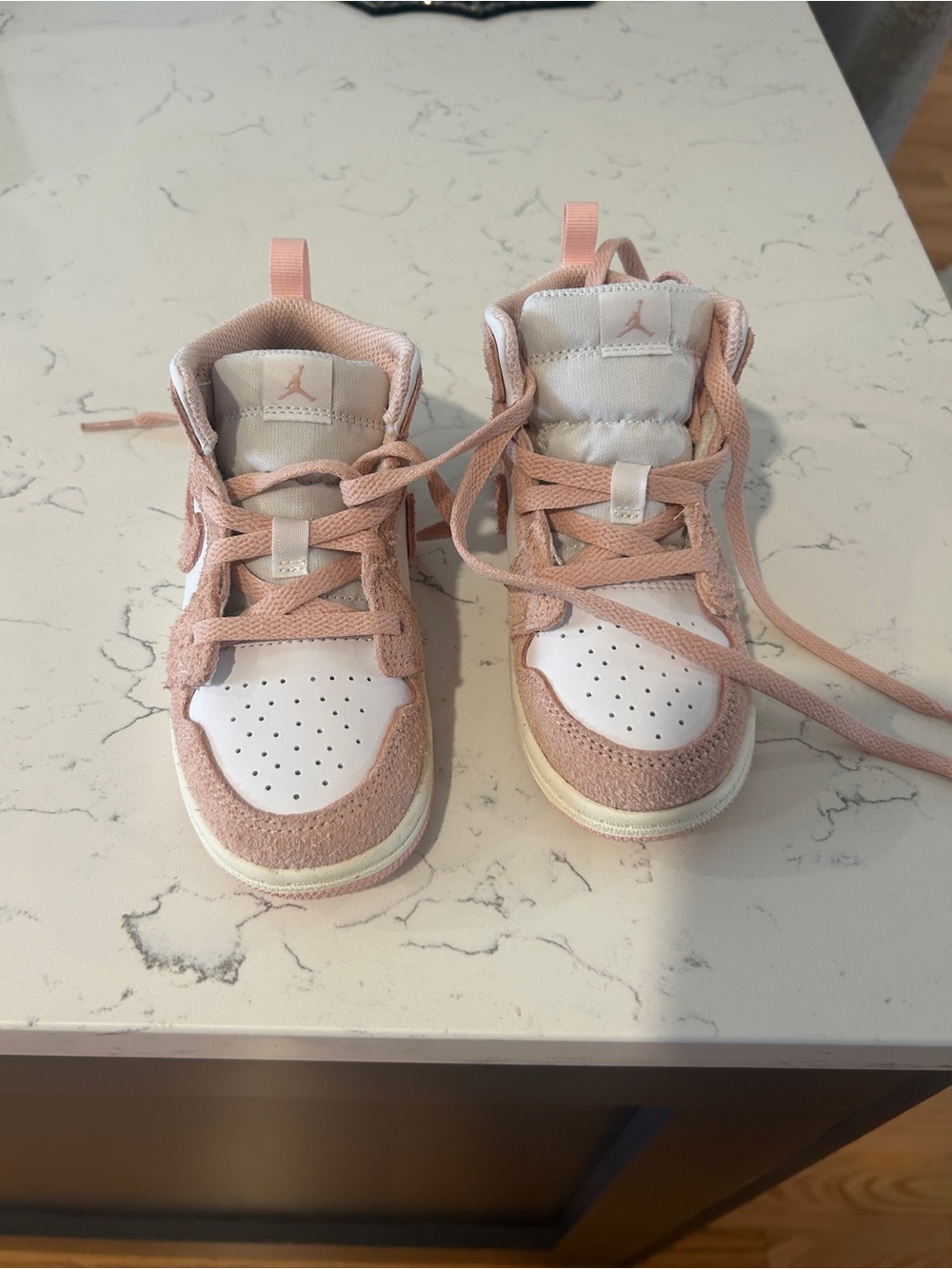 Jordan Kids Pink and White High-Top Sneakers